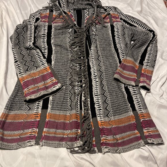 Zozo Womens Large Open Front Cardigan Fringe Gray - Picture 1 of 10